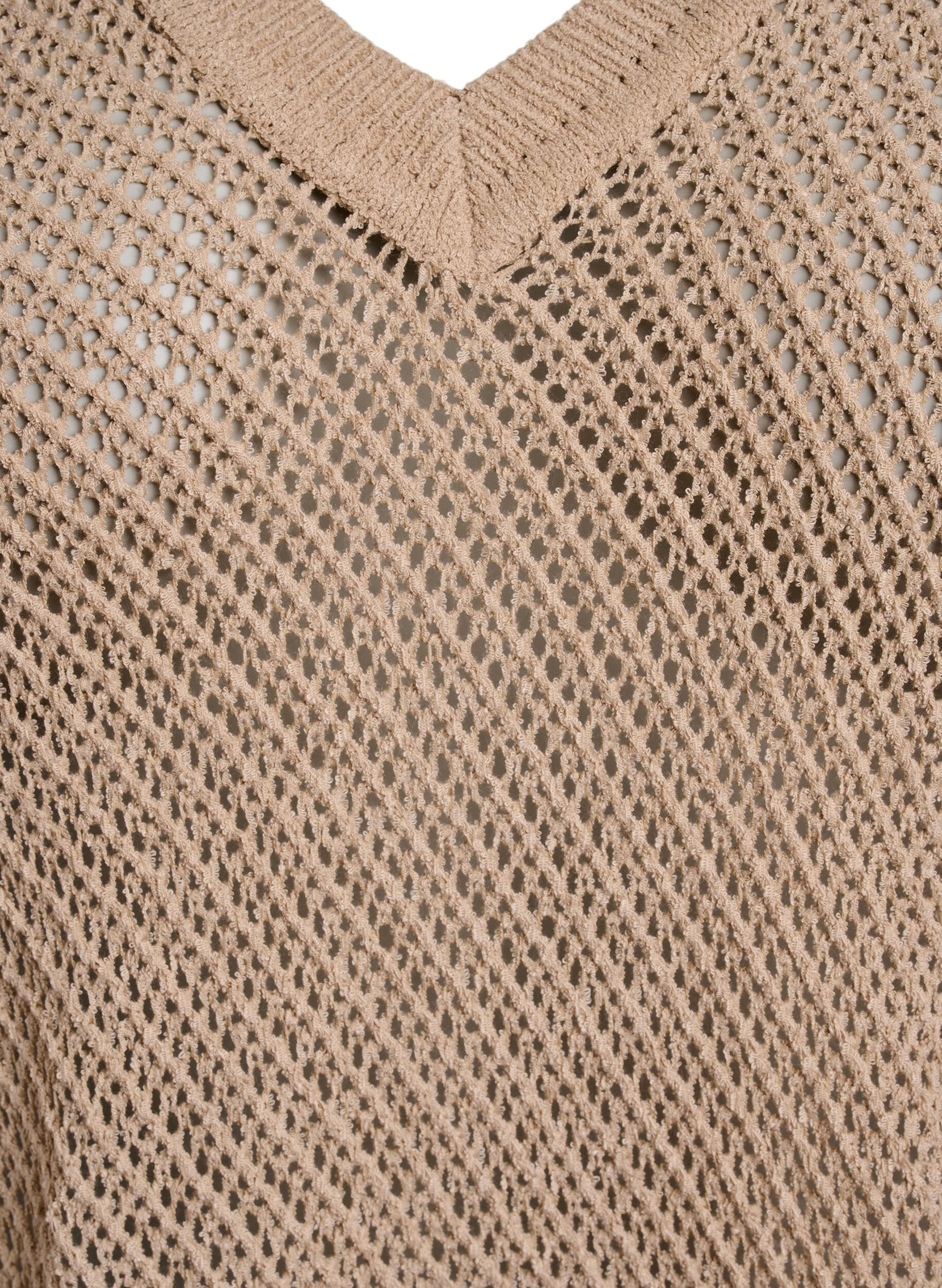 Zizzifashion FLASH - Short-sleeved knitted blouse with v-neck, Beige, Packshot image number 2
