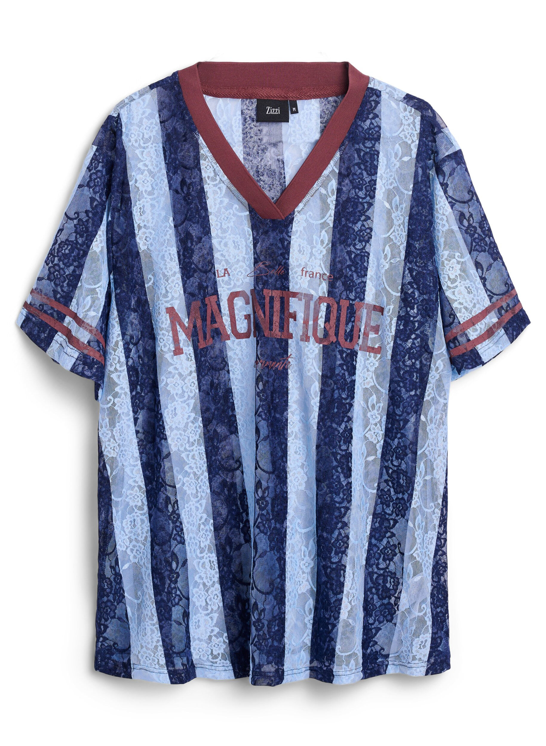 Zizzifashion Striped lace blouse with statement print, Light Blue, Packshot image number 0