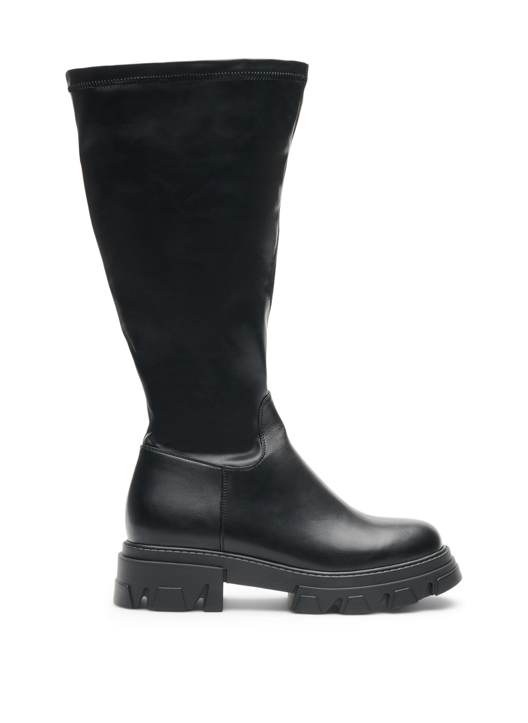 Wide Fit - Long faux leather boot with a chunky sole