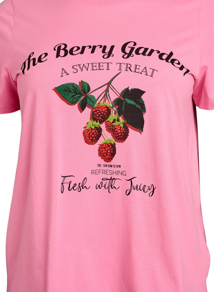 Cotton t-shirt with fruit print and text, Pink, Packshot image number 2