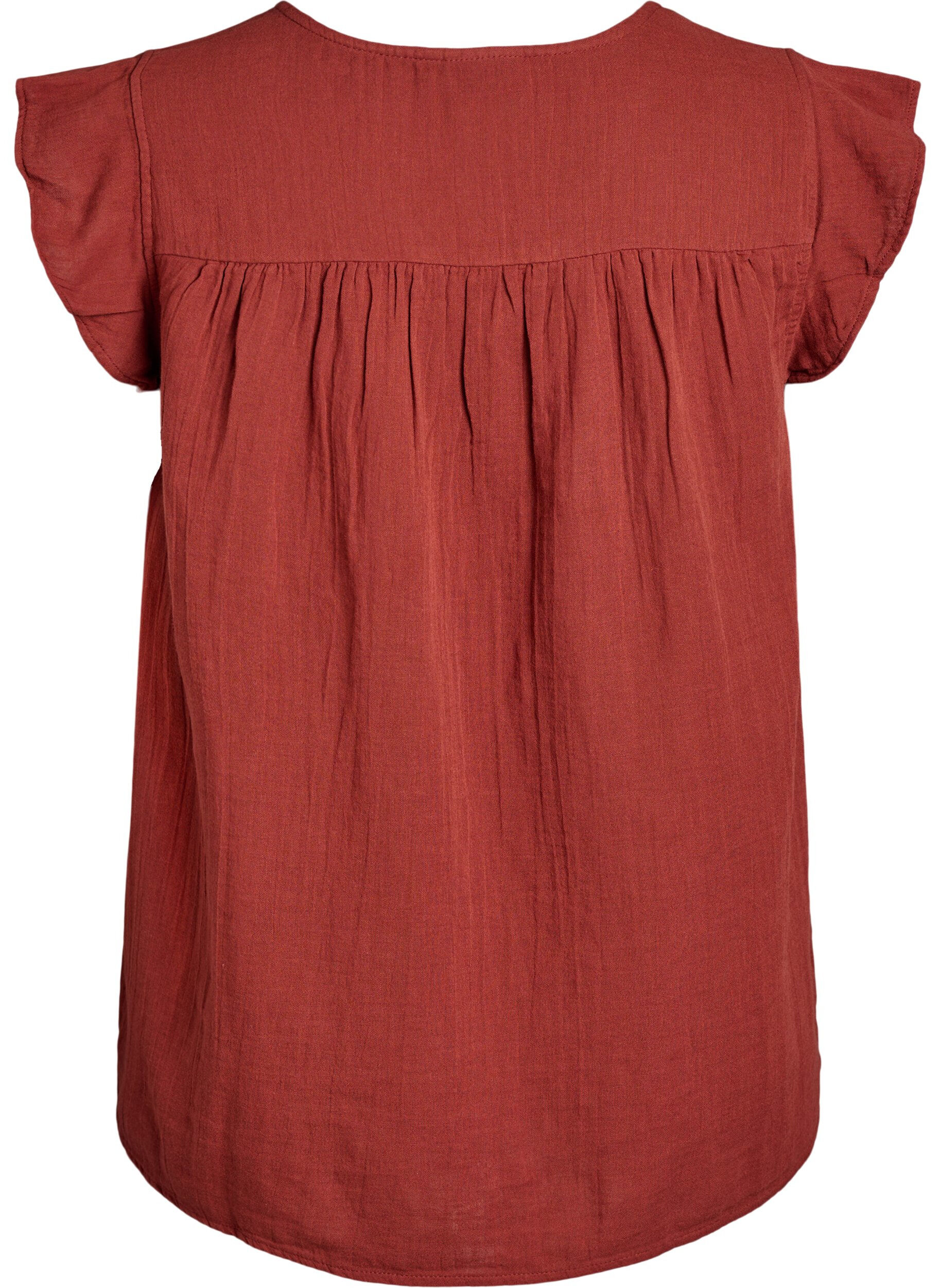 Zizzifashion Sleeveless top in cotton muslin with ruffles, Red, Packshot image number 1