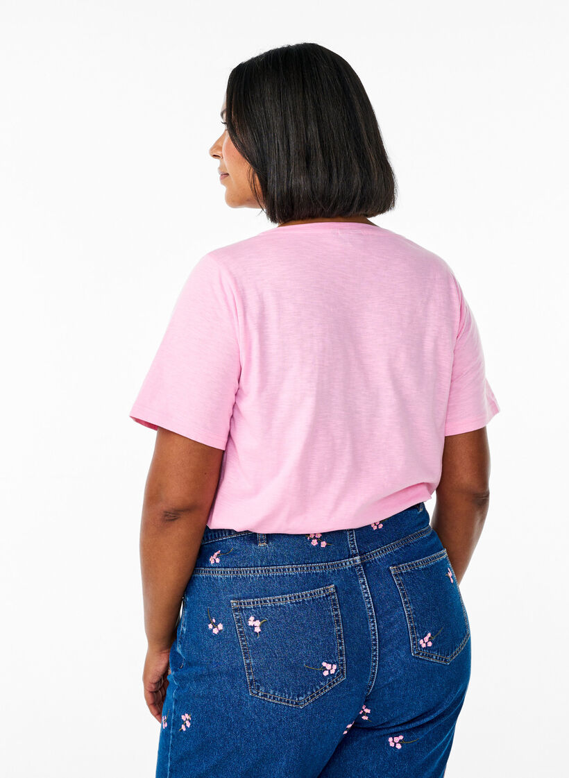 Short sleeve basic t-shirt with v-neck, Pink, Model image number 2