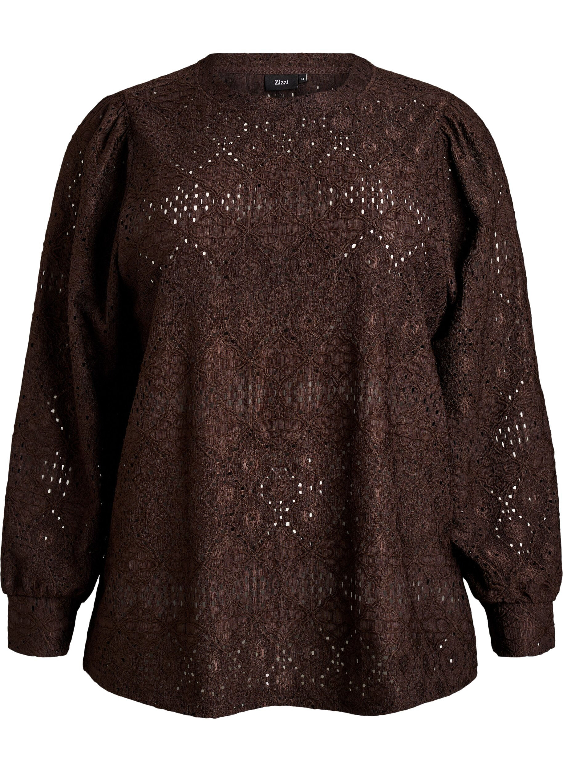 Zizzifashion Long-sleeved blouse with eyelet embroidery, Brown, Packshot image number 0