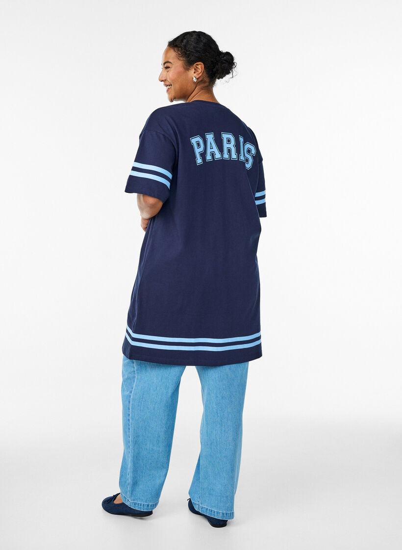 Short T-shirt dress with sporty details, Blue, Model image number 2