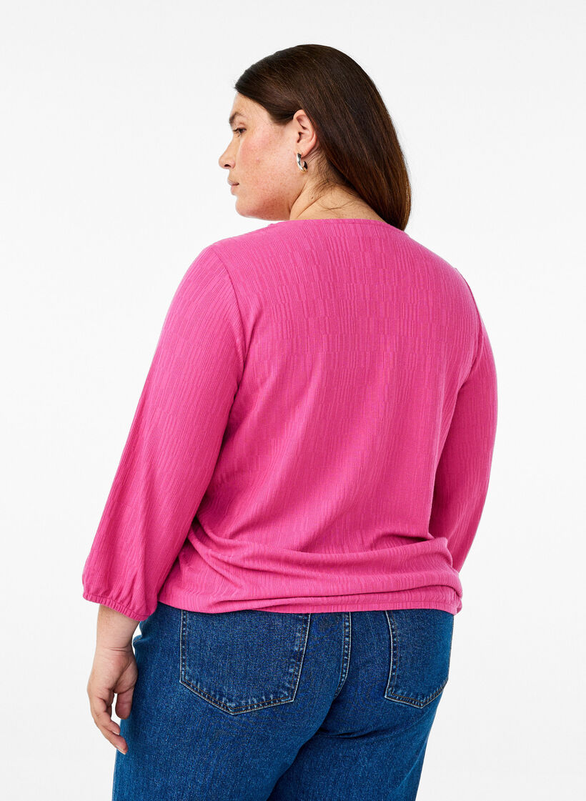 Blouse with texture and 3/4 sleeves, Rose, Model image number 2