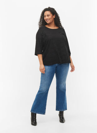 Patterned top with 3/4 sleeves, Black, Model image number 2