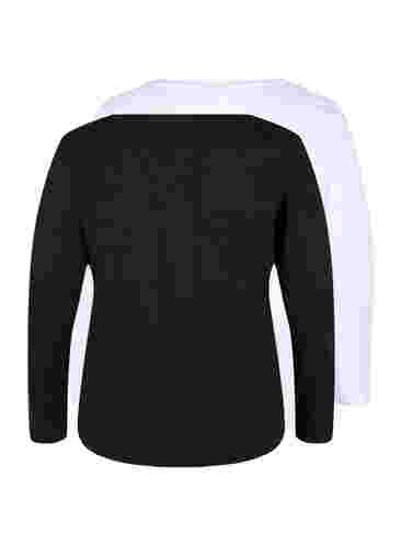 Basic cotton blouse 2-pack, Black/Bright W, Packshot image number 1