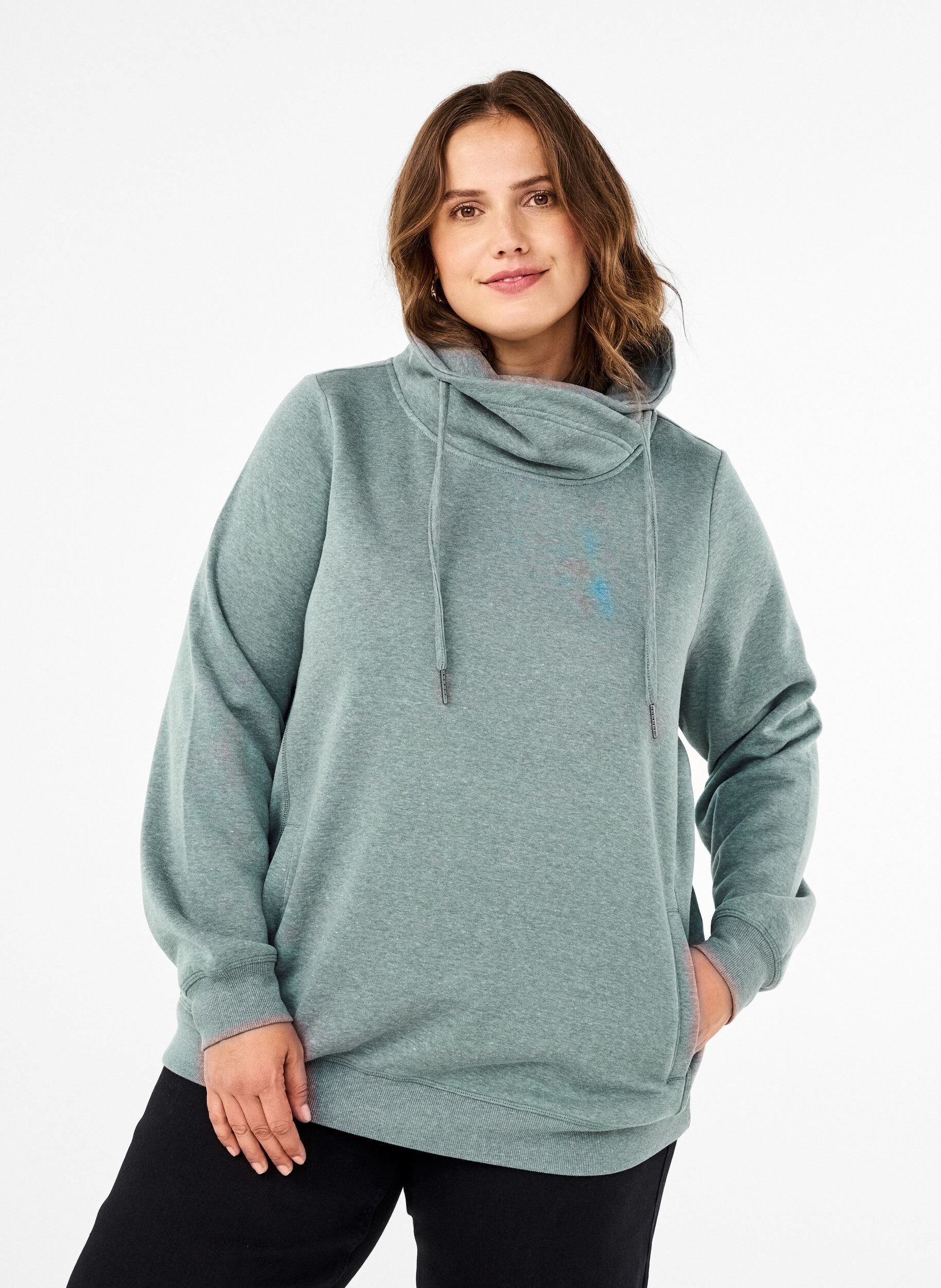 Zizzifashion FLASH - Sweatshirt with high collar, Balsam Green Melange, Model image number 0