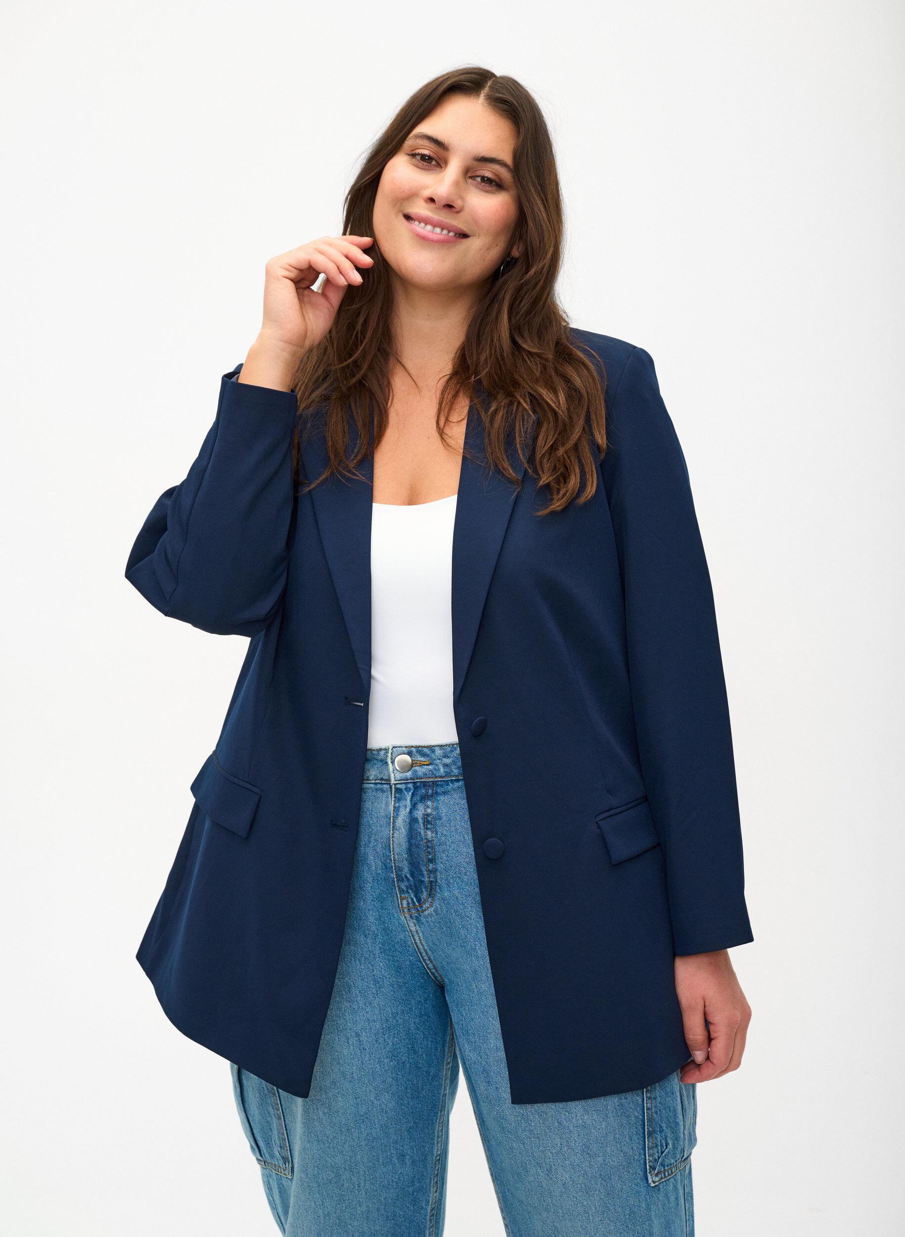 Zizzifashion Classic blazer with button closure, Navy Blazer, Model image number 0