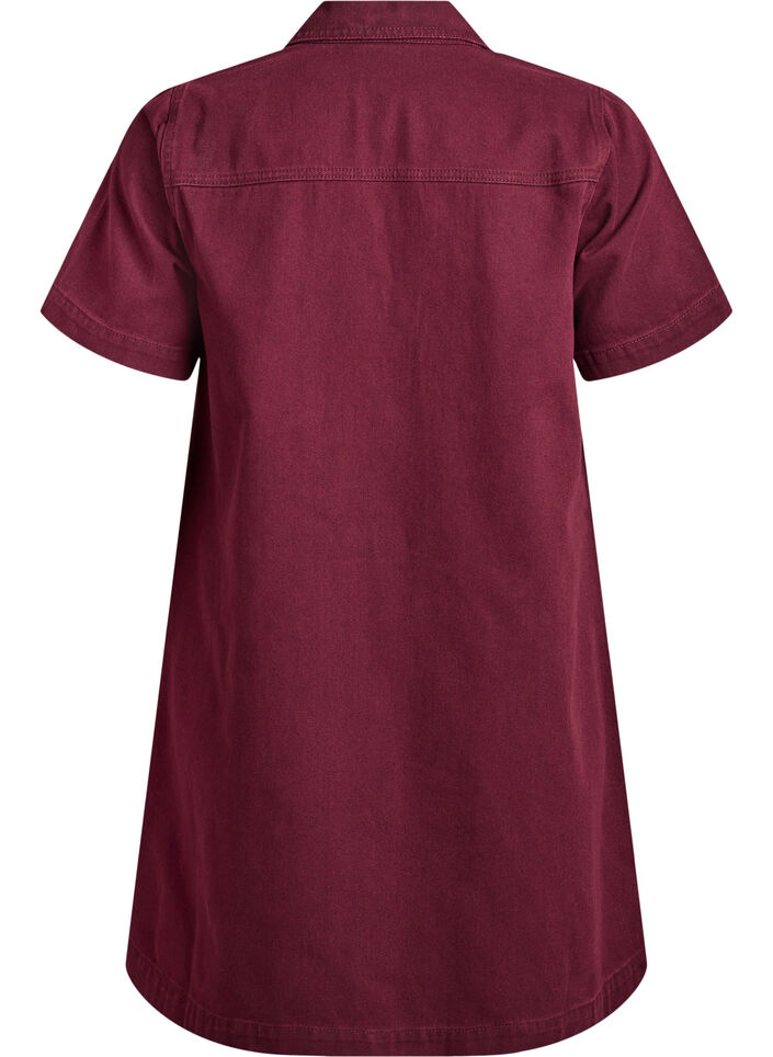 Short denim dress with collar and V-neck, Red, Packshot image number 1