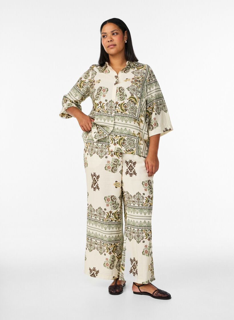 Patterned wide-leg trousers, Green, Model image number 1