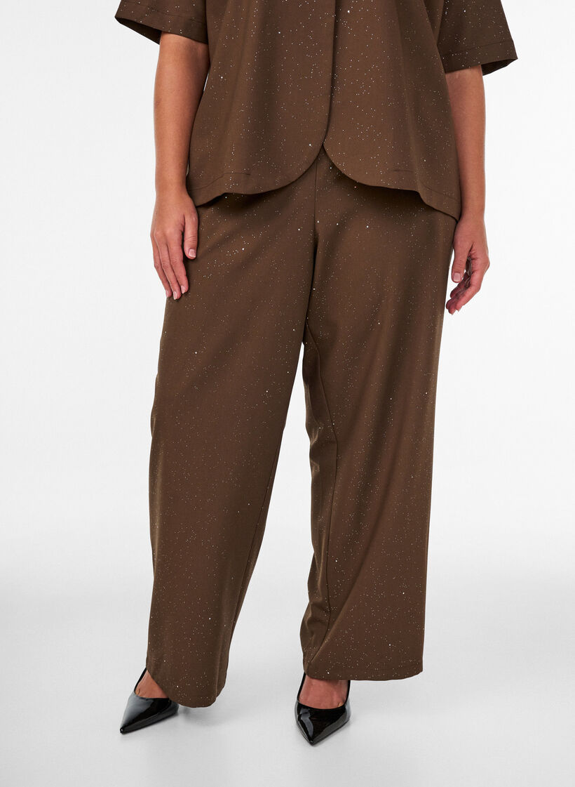 Trousers with glitter and wide legs, Brown, Model image number 2