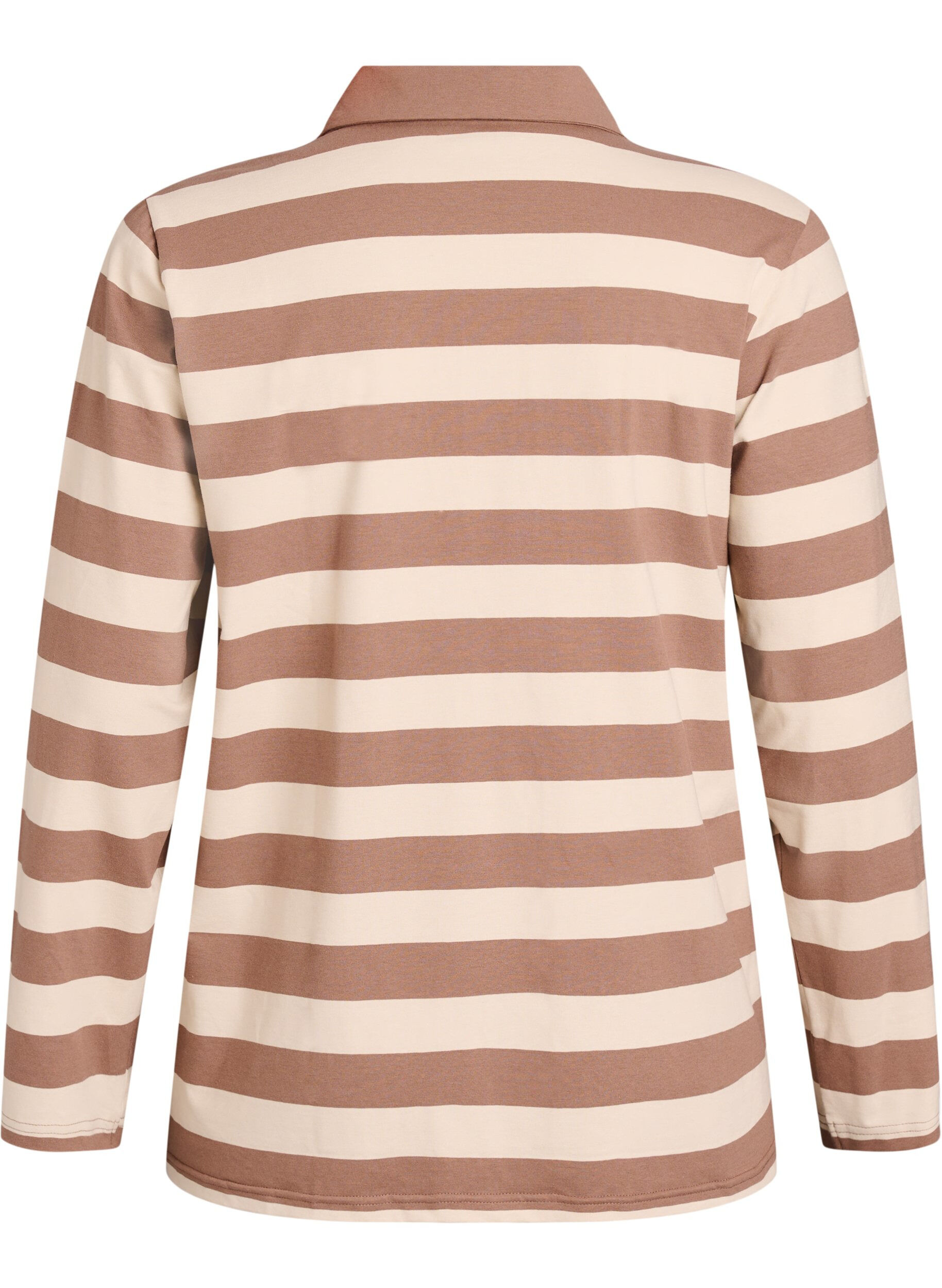 Zizzifashion Long-sleeved polo shirt with wide stripes, Brown, Packshot image number 1