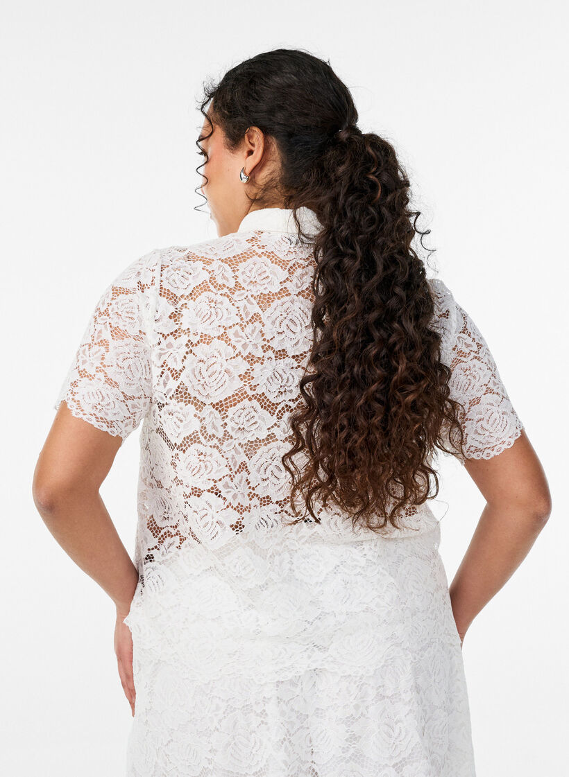 Lace shirt blouse with pearl buttons, White, Model image number 2