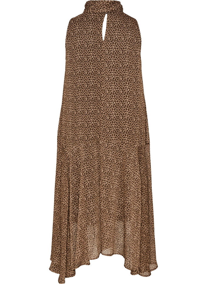 Midi dress in chiffon with leopard print and a tie-waist, Brown, Packshot image number 1