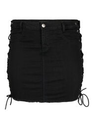 Short denim skirt with lace-up details, Black, Packshot