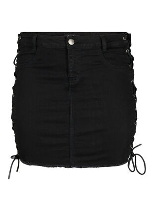 Short denim skirt with lace-up details, Black, Packshot image number 0