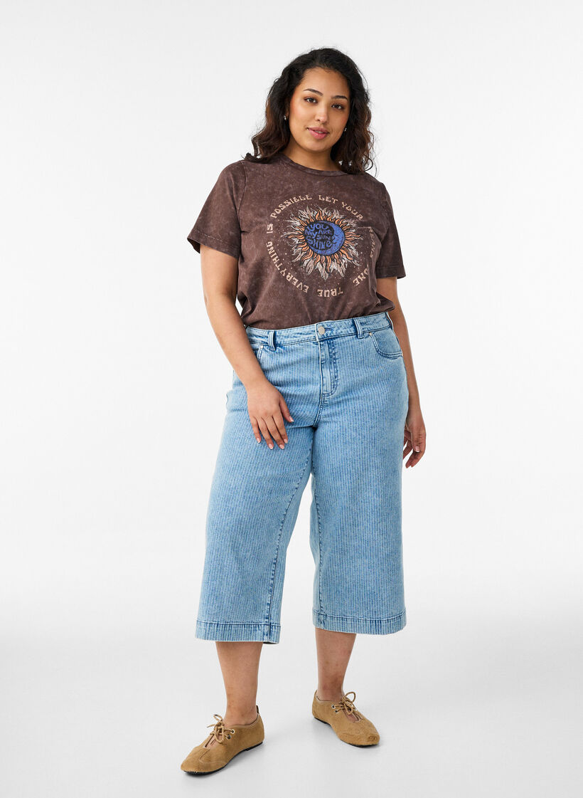 Cotton T-shirt with front print, Brown, Model image number 1