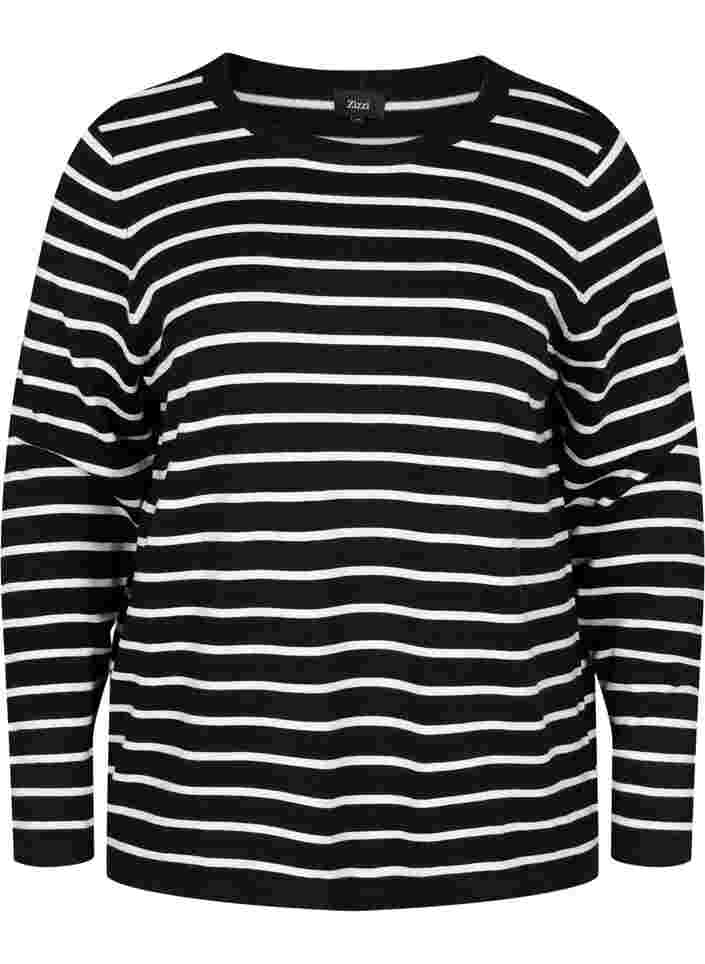 	 Knitted viscose top with long sleeves, Black W/Stripes, Packshot image number 0