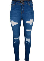 Slim fit jeans with abrasion details, Blue Denim, Packshot