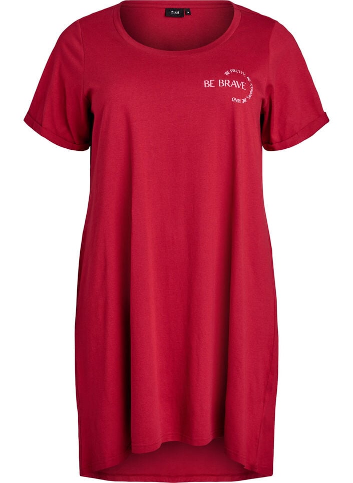 Short-sleeved nightgown in organic cotton, Red, Packshot image number 0