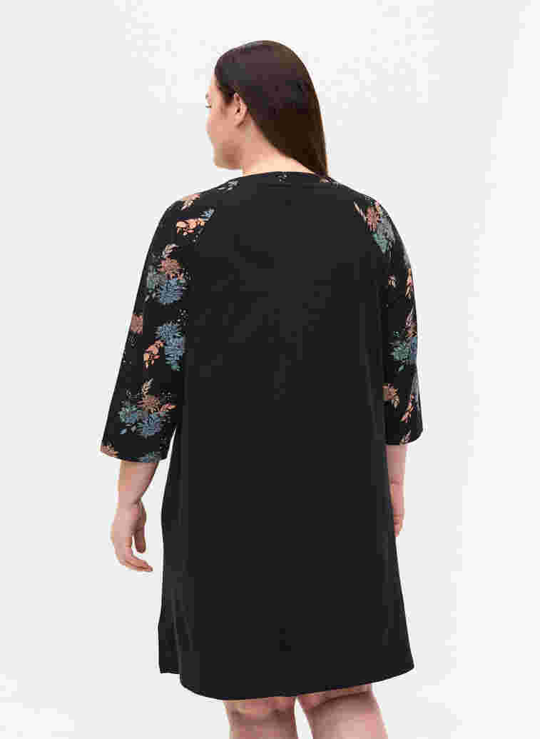 cotton night dress with printed detail, Black Flower AOP, Model