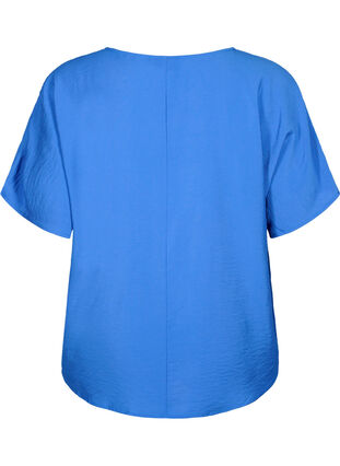 Short sleeve blouse in viscose, Monaco Blue, Packshot image number 1