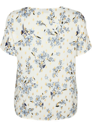 Blouse with print and lurex, White Flower/Gold, Packshot image number 1