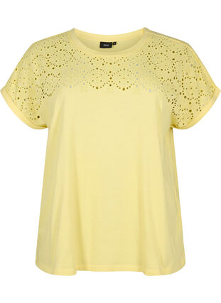 Loose t-shirt with embroidery anglaise, Popcorn, Packshot image number 0