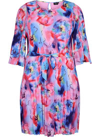 Printed pleated dress with tie string