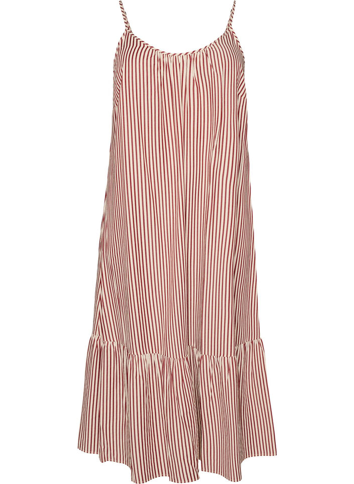 Summer dress with stripes and A-line shape, Red, Packshot image number 0