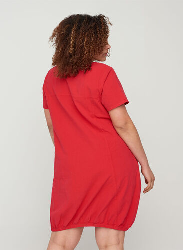 Short-sleeved cotton dress, Lipstick Red, Model image number 1