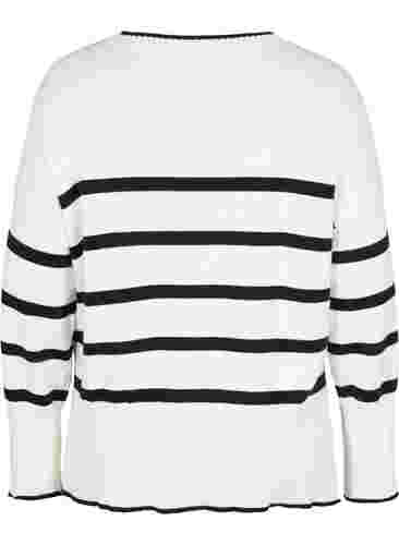 Striped knitted jumper with slit, Cloud Dancer w Black, Packshot image number 1