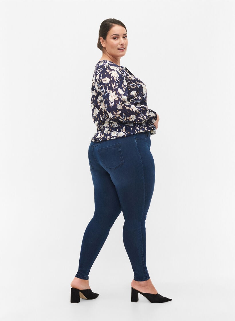 Jeggings in cotton blend, Dark blue denim, Model image number 1