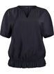Blouse with short sleeves and a ruffled hem, Black, Packshot image number 0