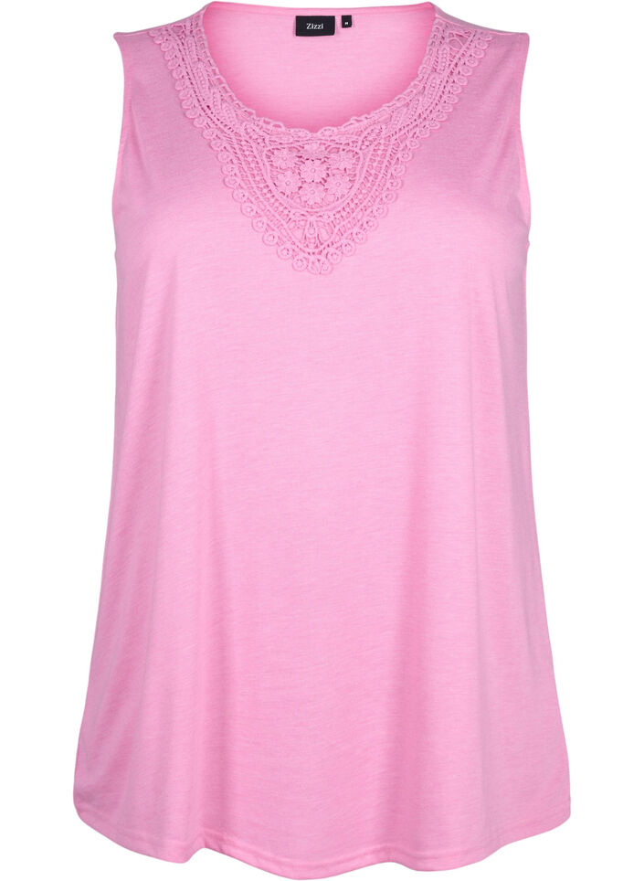 Sleeveless top with lace, Rosebloom, Packshot image number 0