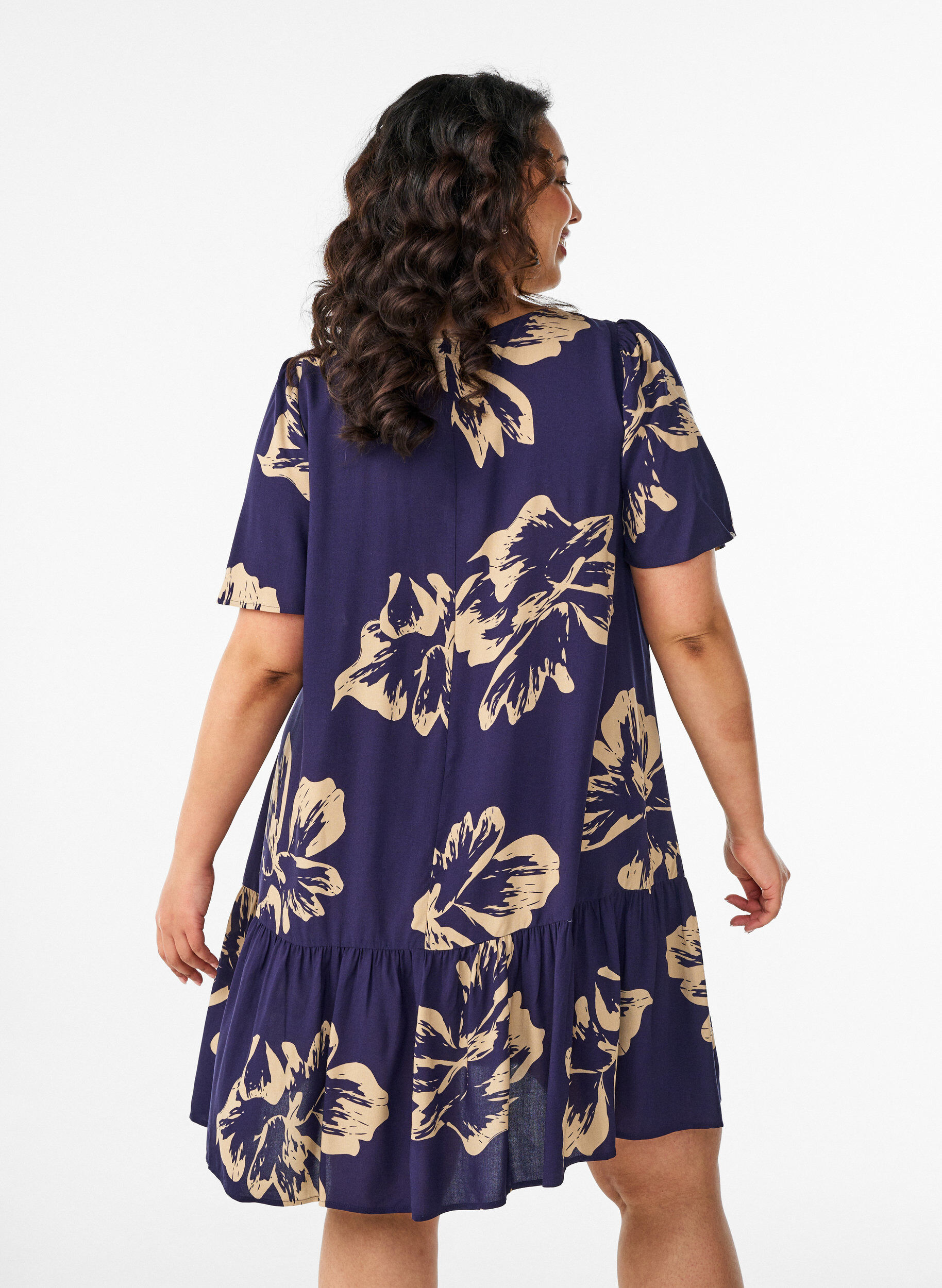ZizzifashionDress in viscose with cutline, Blue, Model image number 2