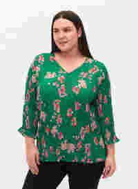 Pleated top with 3/4 sleeves, Jolly Green Flower, Model