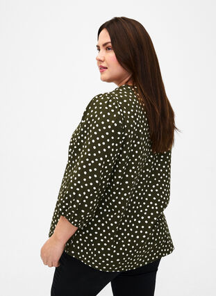 3/4 sleeve cotton Blouse with polka dots, Forest Night Dot, Model image number 1