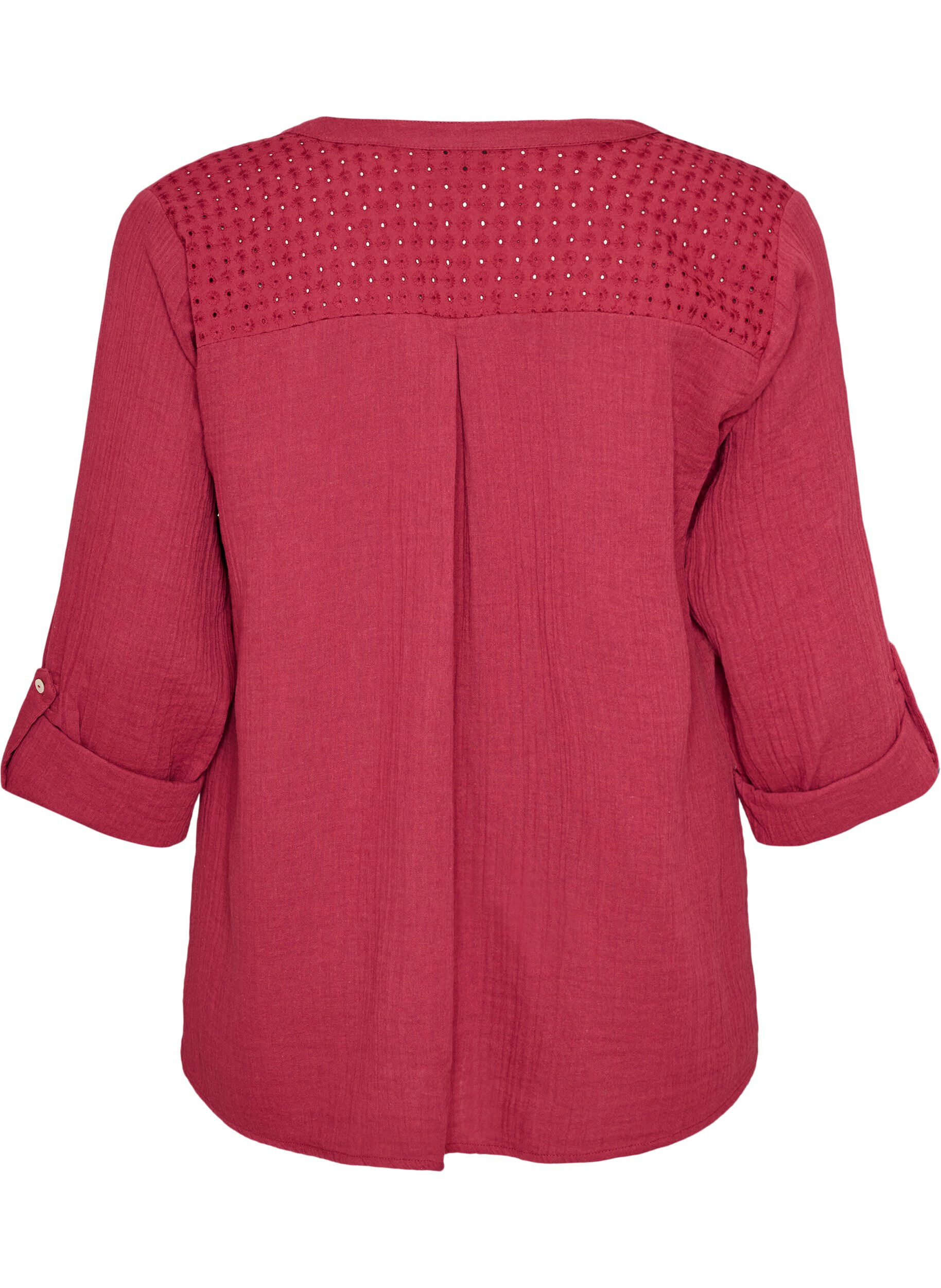 ZizzifashionBlouse in cotton muslin with broderie anglaise, Red, Packshot image number 1