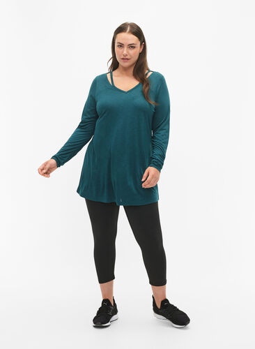 A-shape training t-shirt with long sleeves	, Deep Teal, Model image number 2