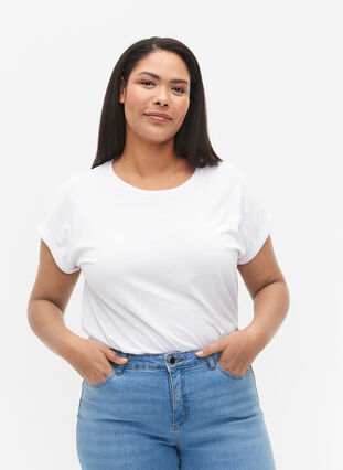 Short sleeved cotton blend t-shirt, Bright White, Model image number 0