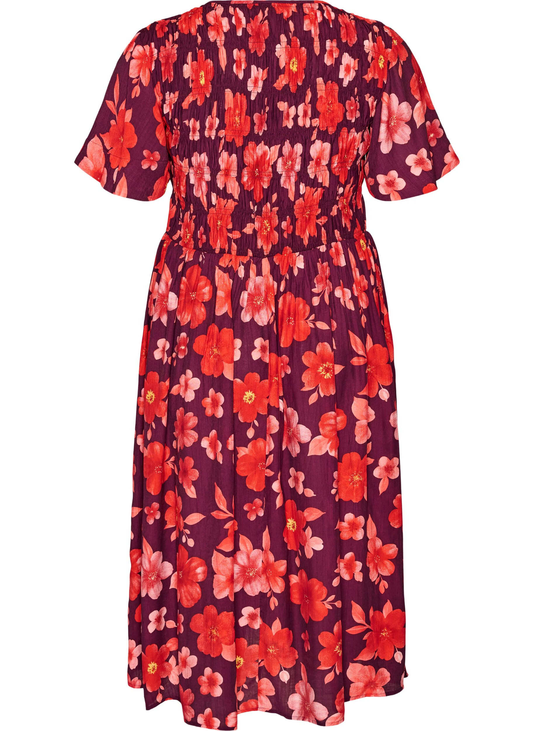 ZizzifashionDress with smocking and floral print, Purple, Packshot image number 1