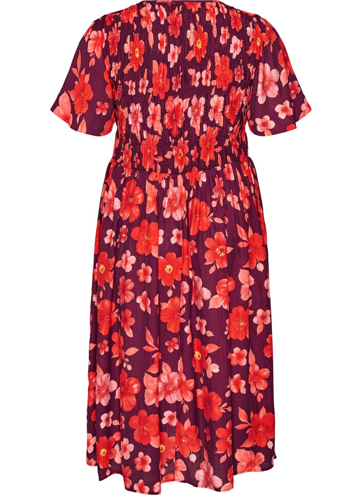Dress with smocking and floral print, Purple, Packshot