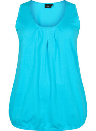 Cotton top with round neck and lace trim, Blue Atoll, Packshot image number 0