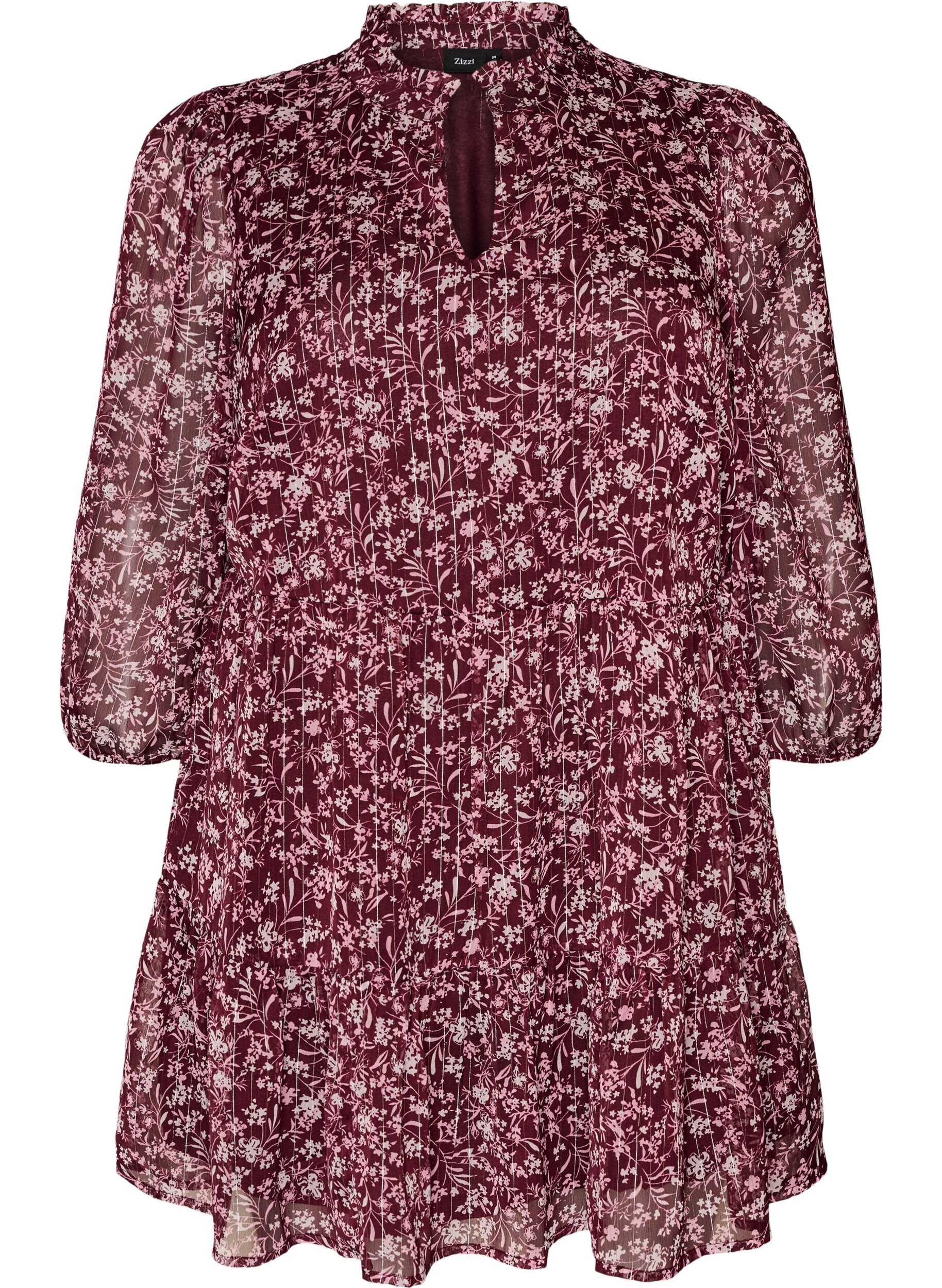 ZizzifashionTunic with floral print and glitter threads, Red, Packshot image number 0