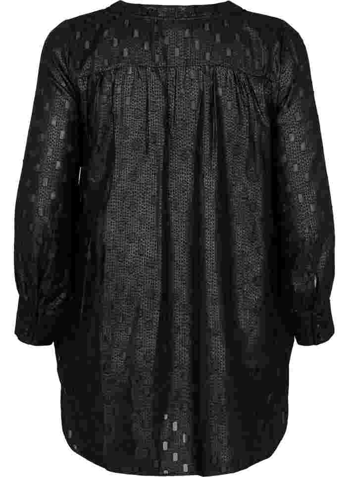 Textured tunic with long sleeves and v -neck, Black, Packshot image number 1