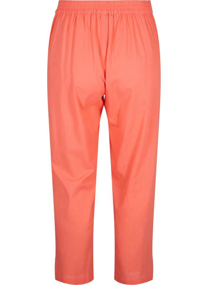 Loose pants in linen-cotton blend, Living Coral, Packshot image number 1