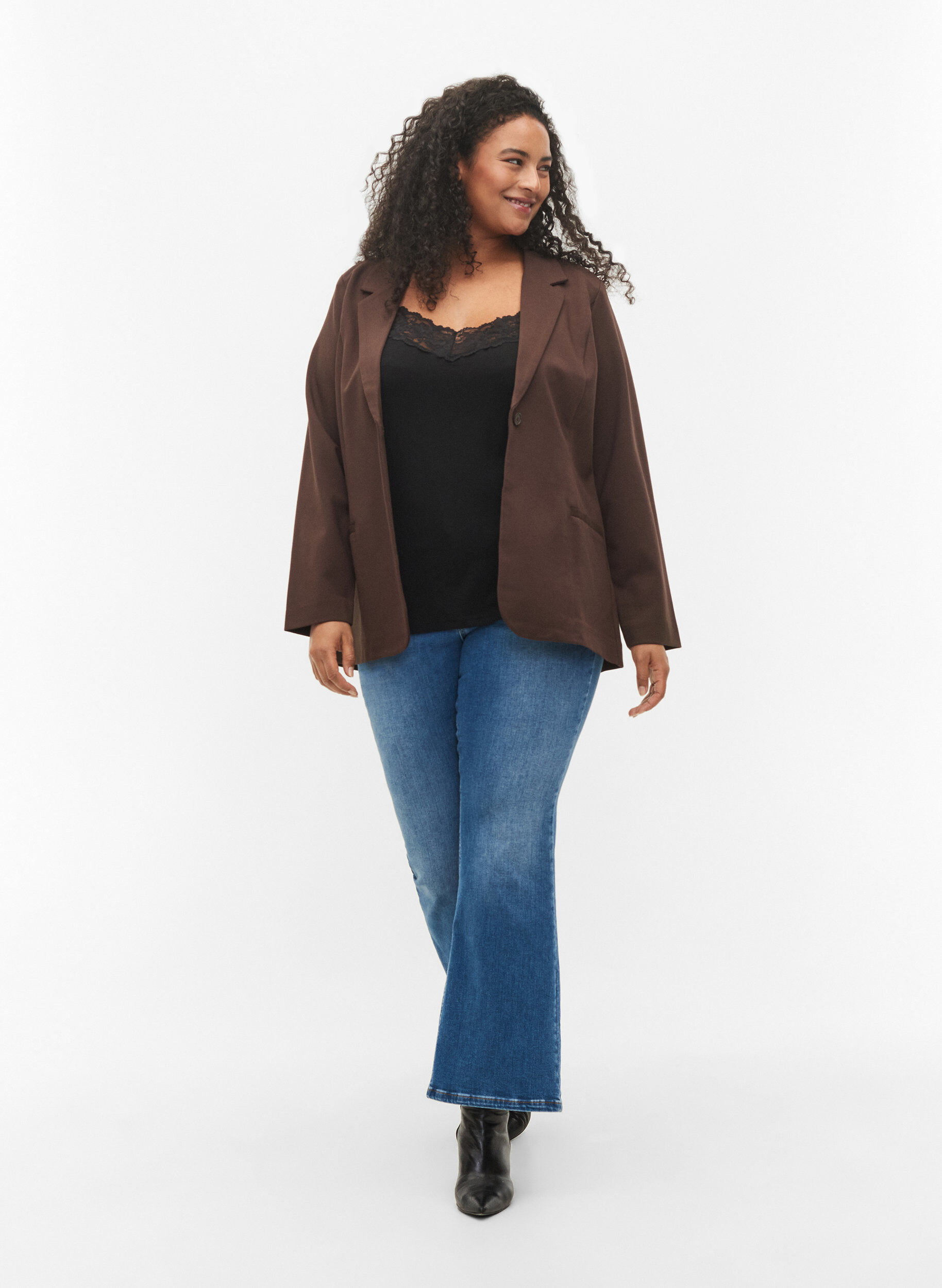 Zizzifashion Viscose top with lace details, Black, Model image number 1