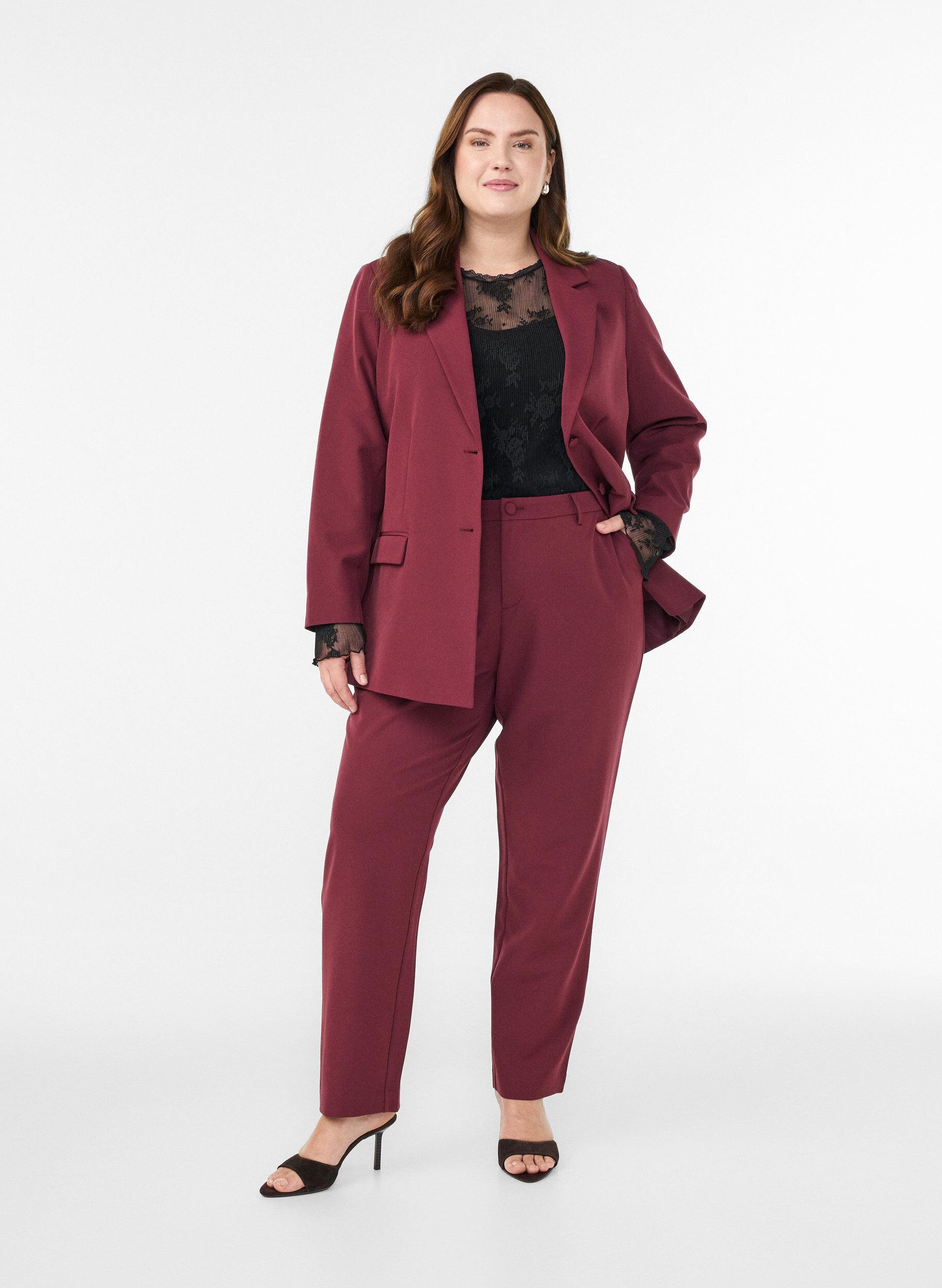 Zizzifashion Trousers with pockets and straight legs, Red, Model image number 0